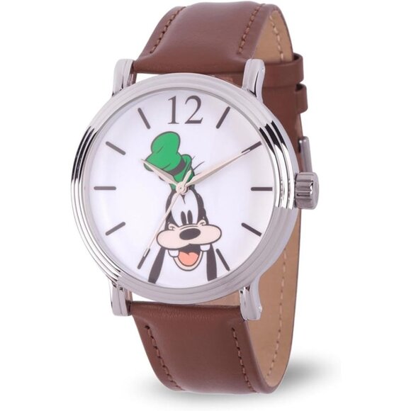 NWT - DISNEY Men's Goofy Analog-Quartz Watch with Leather-Synthetic Strap, Brown - Picture 1 of 16